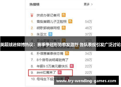 英超球迷微博热议:赛季争冠形势愈发激烈 各队表现引发广泛讨论 英超球迷微博热议:赛季争冠形势愈发激烈 各队表现引发广泛讨论